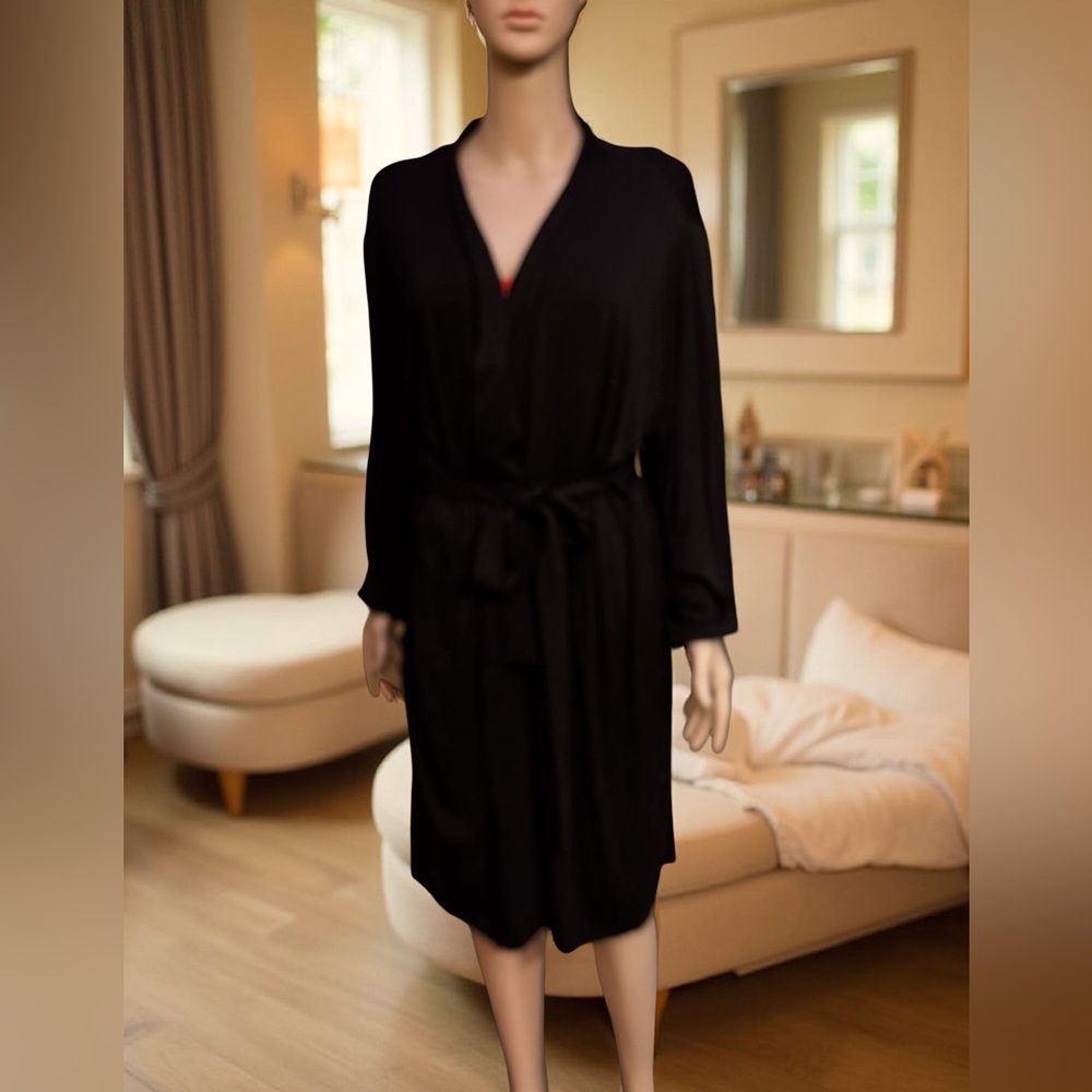 Robe black with belt & pockets knee length 1X